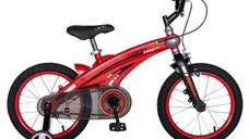 Bicicleta Copii Rich Baby W1639D, roti 16inch, cadru aliaj magneziu, frana C-Brake, roti ajutatoare, 4-6 ani, (Rosu/Negru)