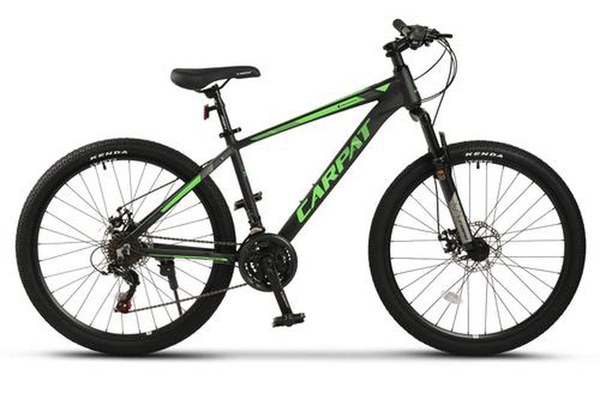 Bicicleta MTB Carpat Montana C2699A 26inch, Schimbator spate Shimano Tourney TZ 7 viteze, Manete schimbator Secventiale 21 Viteze, Cadru Aluminiu, Roti 26 Inch, Frane pe Disc mecanice, Negru/Verde