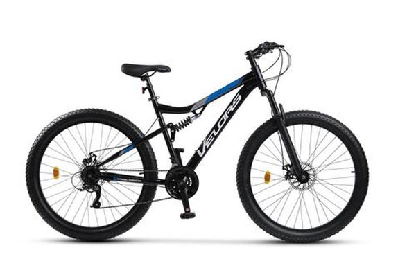 Bicicleta MTB-Full Suspension Fat Bike Velors Dynamic V27304AG, roti 27.5inch, 21 viteze, Negru/Albastru/Gri