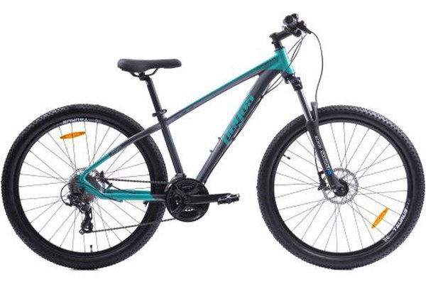 Bicicleta MTB Pegas Drumet, cadru aluminiu, marime XS, 24 viteze, manete schimbator Shimano, frane disc fata/spate, roti 27.5 inch, Turcoaz