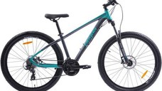 Bicicleta MTB Pegas Drumet, cadru aluminiu, marime XS, 24 viteze, manete schimbator Shimano, frane disc fata/spate, roti 27.5 inch, Turcoaz