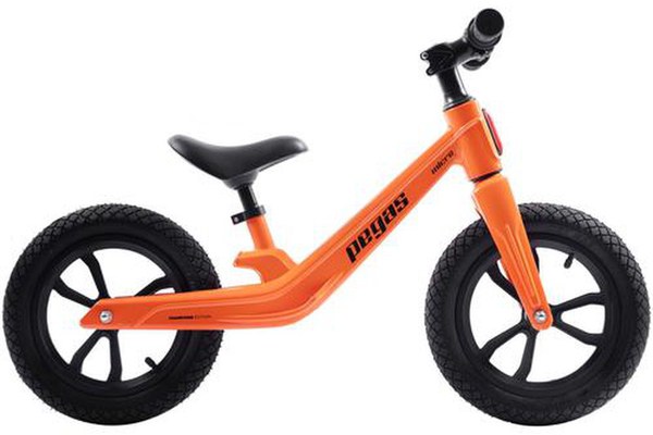 Bicicleta Pegas Micro fara pedale, pentru copii din Magneziu cu Kit de Schi Inclus, roti 12 inch, Portocaliu /Negru