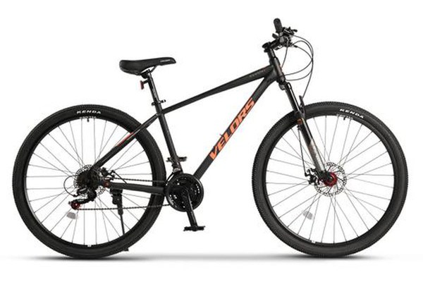 ﻿﻿Bicicleta MTB Velors Rambler V29311A 29inch, Schimbator spate Shimano Tourney TZ, Roti 29 Inch, Manete Schimbator Secventiale 21 Viteze, Frane Disc fata/spate, Negru/Portocaliu