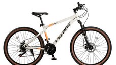 ﻿﻿Bicicleta MTB Velors Venus V26302G, Schimbator spate Shimano Tourney TZ, Roti 26 Inch, Manete Schimbator Secventiale, 21 Viteze, Frane Disc fata/spate, Alb/Portocaliu