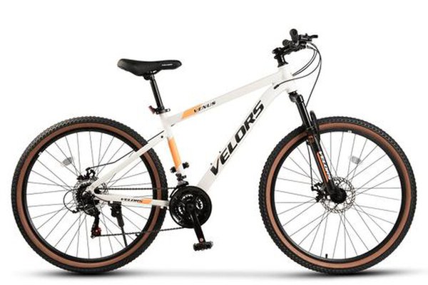 ﻿﻿Bicicleta MTB Velors Venus V27302G 27.5inch, Schimbator spate Shimano Tourney TZ, Roti 27.5 Inch, Manete Schimbator Secventiale, 21 Viteze, Frane Disc fata/spate, Alb/Portocaliu