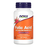 Acid Folic 800 mcg Cu Vitamina B-12 25 mcg, 250 tablete, Now Foods - 1