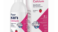 Apa de gura pentru copii cu aroma de capsuni, Fluor Kin Calcium, 500 ml, Kin