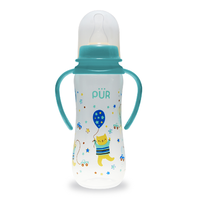 Biberon cu desen si manere, verde, +6 luni, 250ml, PUR - 1
