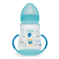Biberon cu gura larga, desen si manere, verde, +6luni, 250ml, PUR - 1