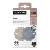 Suzeta fiziologica din silicon Wonder, 6-18 luni, gri-marine, 2 bucati, Suavinex - 1