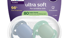 Suzete Ultra Soft, 6-18 luni, SCF091/42, Albastru/Verde, 2 bucati, Philips Avent