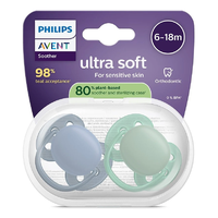 Suzete Ultra Soft, 6-18 luni, SCF091/42, Albastru/Verde, 2 bucati, Philips Avent - 1