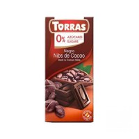 TORRAS Ciocolata neagra cu bucatele de cacao fara zahar si fara gluten, 75g - 1