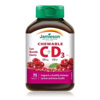 Vitamina C 500mg + Vitamina D 500 UI cu aroma de cirese, 75 tablete masticabile, Jamieson - 1
