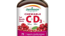 Vitamina C 500mg + Vitamina D 500 UI cu aroma de cirese, 75 tablete masticabile, Jamieson