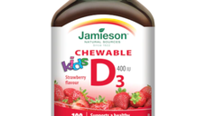 Vitamina D3 400UI kids cu aroma de capsuni, 100 tablete masticabile, Jamieson