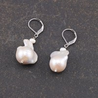 Cercei cu agatatoare perle de cultura albe neuniforme 20mm - 4mm - 1