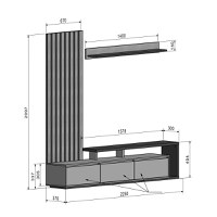 Ansamblu comoda TV Claironse Pako World Sonoma 225x37.6x210 cm - 3
