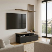 Ansamblu comoda TV Perlento Negru 140x41x219.5 cm - 1