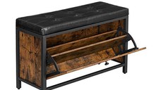 Bancheta tip pantofar, Vasagle, LSB049B01, Maro Rustic, 80 x 30 x 51 cm
