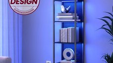 Biblioteca cu LED reglabil, Barnet, Negru, 30.3x40x178.6 cm