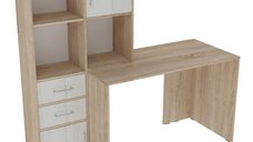 Birou cu biblioteca Scarlet, Pako World, Alb-Sonoma, 161x60x150 cm