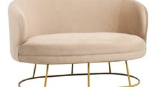 Canapea 2 locuri Rony catifea bej cu picioare metalice aurii 135x75x85 cm