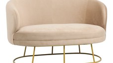 Canapea 2 locuri Rony catifea bej cu picioare metalice aurii 135x75x85 cm