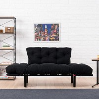 Canapea extensibila 2 locuri PWF-0018 cu stofa de culoare neagra 155x73x85cm - 4