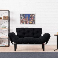 Canapea extensibila 2 locuri PWF-0018 cu stofa de culoare neagra 155x73x85cm - 6