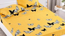 Cearsaf cu elastic si 2 fete de perna, Yellow Sky, 90x200cm (Dormy)