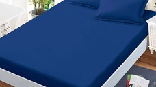 Cearsaf de pat cu elastic si 2 fete de perna Junne Navy Blue 180x200 cm (Finet)