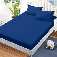 Cearsaf de pat cu elastic si 2 fete de perna Junne Navy Blue 180x200 cm (Finet) - 1
