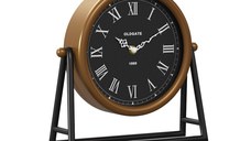 Ceas de perete Clocky metal auriu si mdf negru 26.5x7x26.5 cm