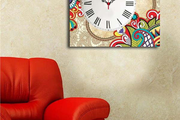 Ceas de perete decorativ din pânză 4545CS Multicolor 45x45x3 cm