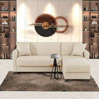 Coltar extensibil reversibil, Stashio, Crem, 202x143x84 cm - 1