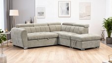 Coltar stanga extensibil cu depozitare, Nuvora, Pako, Bej 244x225x79 cm