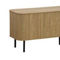 Comoda TV - Consola de dimensiuni medii Scandi MDF culoare lemn naturala cu picioare din metal negru 150x45x57.5cm - 3