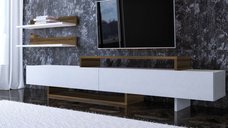 Comoda TV Nirvana Alb-Teak - Design Modern si Functional
