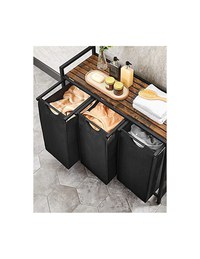 Consola de depozitare Vasagle, 3 cosuri de rufe, BLH301B01, Maro Rustic - 1