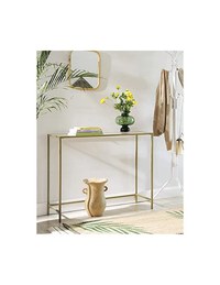 Consola din sticla securizata, Vasagle, 1 raft, 35 x 100 x 80 cm, LGT26G, Auriu - 3