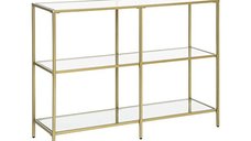 Consola din sticla securizata, Vasagle, 3 rafturi, 100 x 30 x 73, LGT27G, Auriu