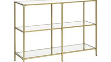 Consola din sticla securizata, Vasagle, 3 rafturi, 100 x 30 x 73, LGT27G, Auriu