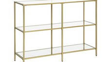 Consola din sticla securizata, Vasagle, 3 rafturi, 100 x 30 x 73, LGT27G, Auriu
