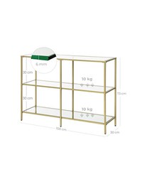 Consola din sticla securizata, Vasagle, 3 rafturi, 100 x 30 x 73, LGT27G, Auriu - 4
