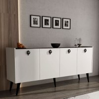 Consola Jeslie melaminat alb - gri inchis 180x40x79cm - 2