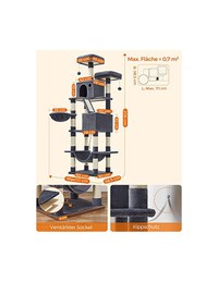 Copac pentru pisici, Feandrea, 206 cm, 13 stalpi, Gri - 6