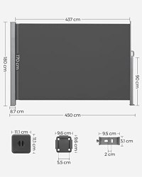 Copertina solara laterala, Songmics, Gri, 180x450 cm - 5