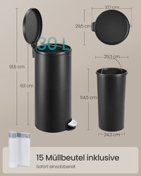 Cos de gunoi cu pedala, Miro, Negru, 29.5x37.1x63 cm - 6