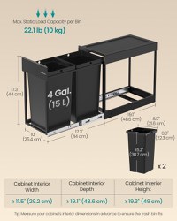 Cos de gunoi culisant Songmics Negru 48.6x25.6x44.0 cm - 4